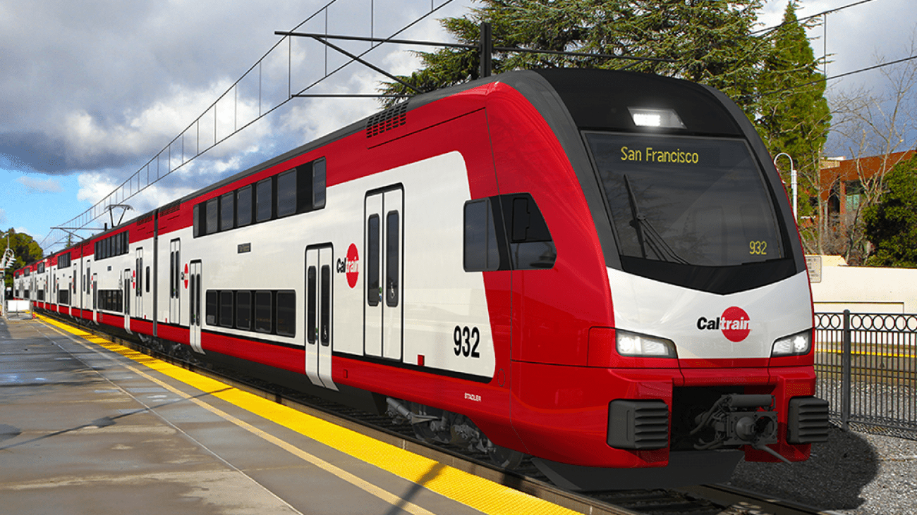 A new Caltrain vehicle headed to San Francisco