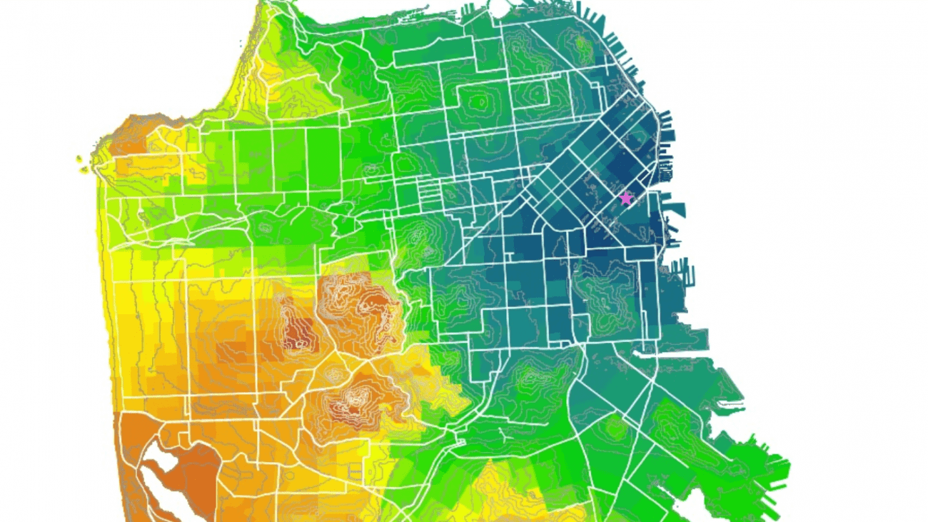 A bike accessibility heat map of San Francisco