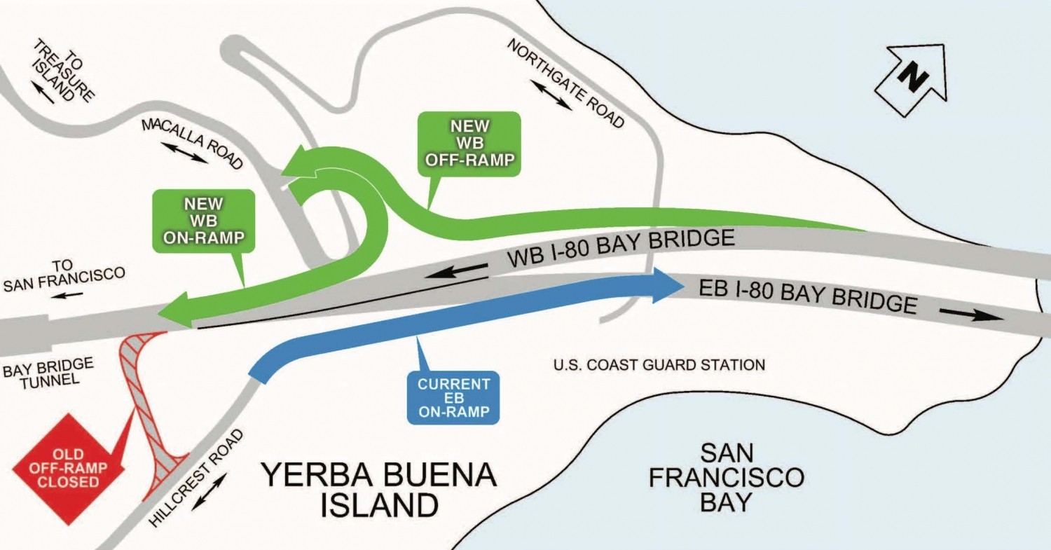 A map of the new westbound on- and off-ramps