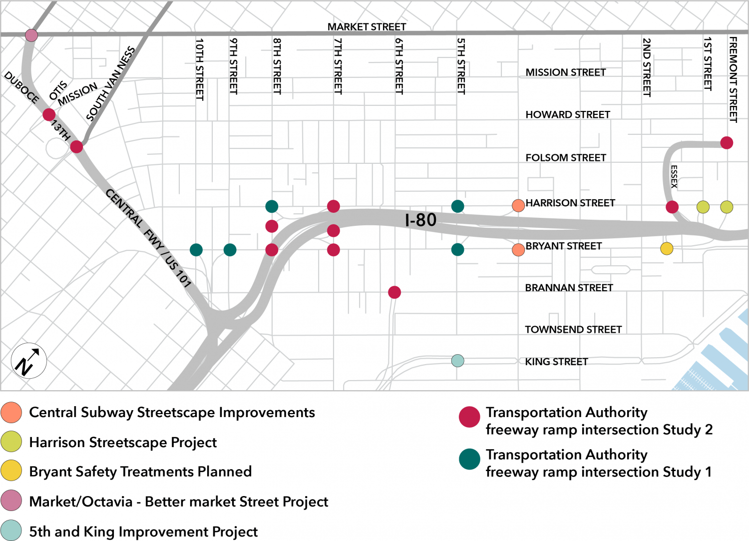 A map of SoMa freeway ramp intersections