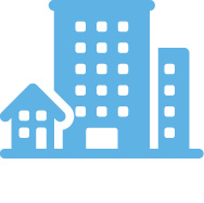 icon of a house and skyscrapers