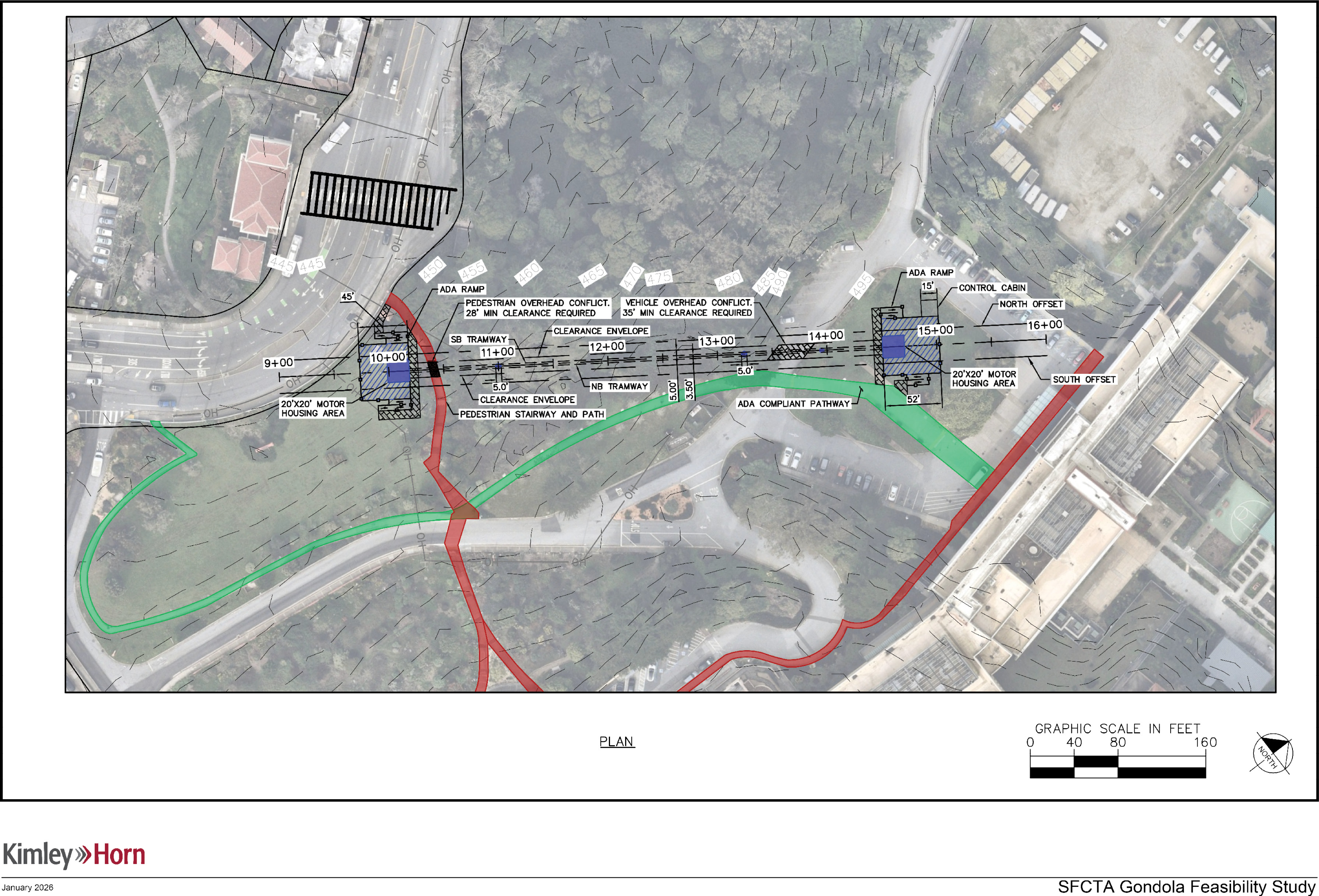 Conceptual engineering plan showing the horizontal alignment of the most feasible southern alignment.