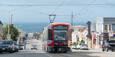 A new light rail vehicle in the Sunset District