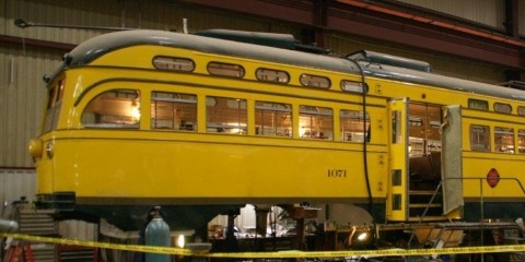 Historic streetcar under repair