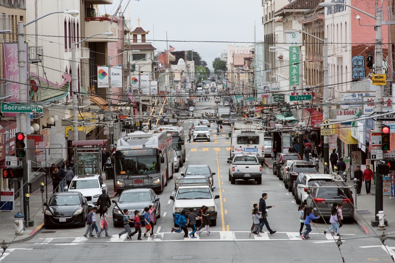 Overhead View of Stockton Street in Chinatown from Tunnel Portal 