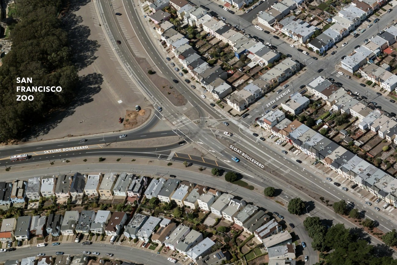 An aerial image of the intersection