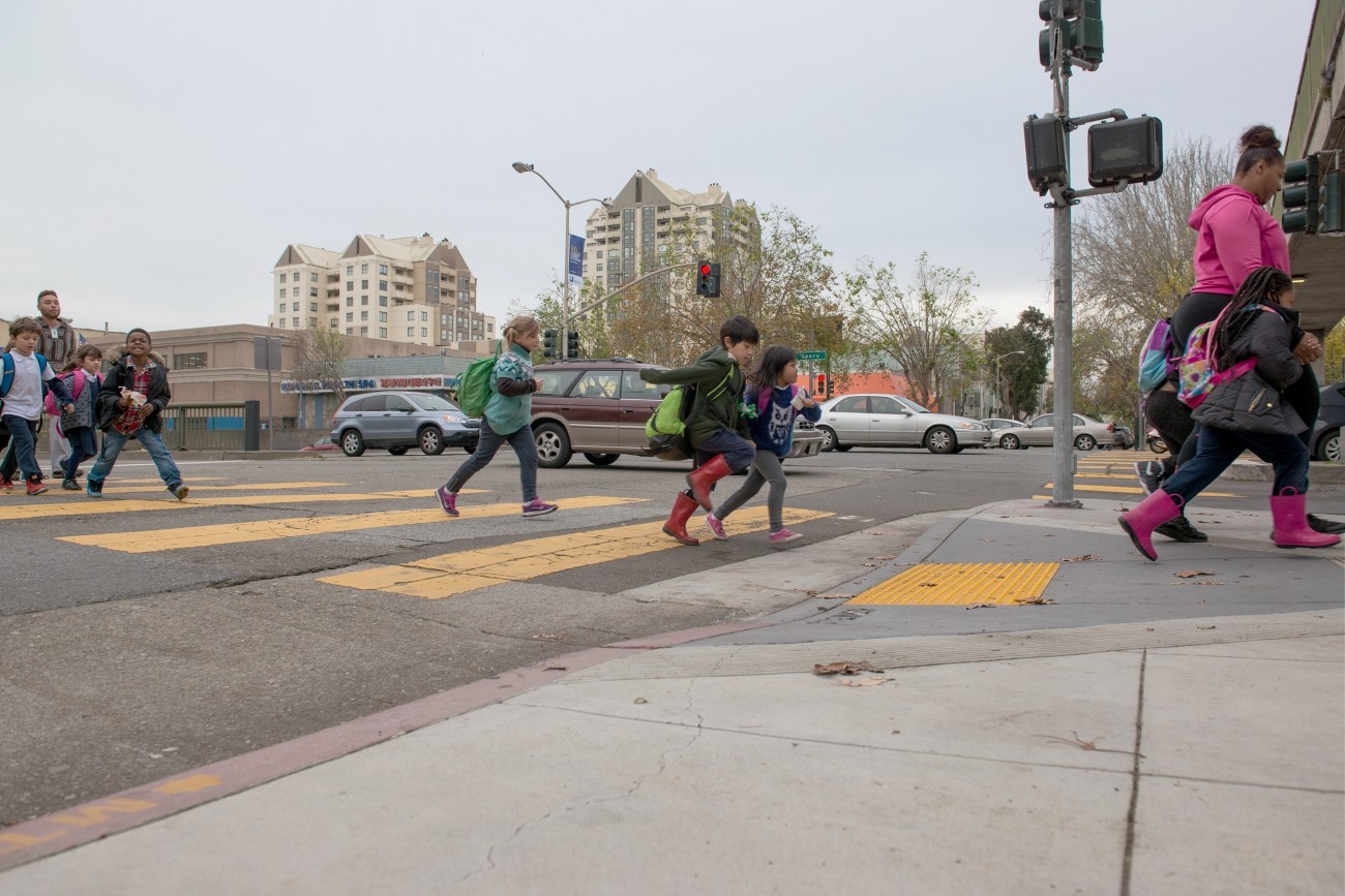 Kids crossing the street at Geary