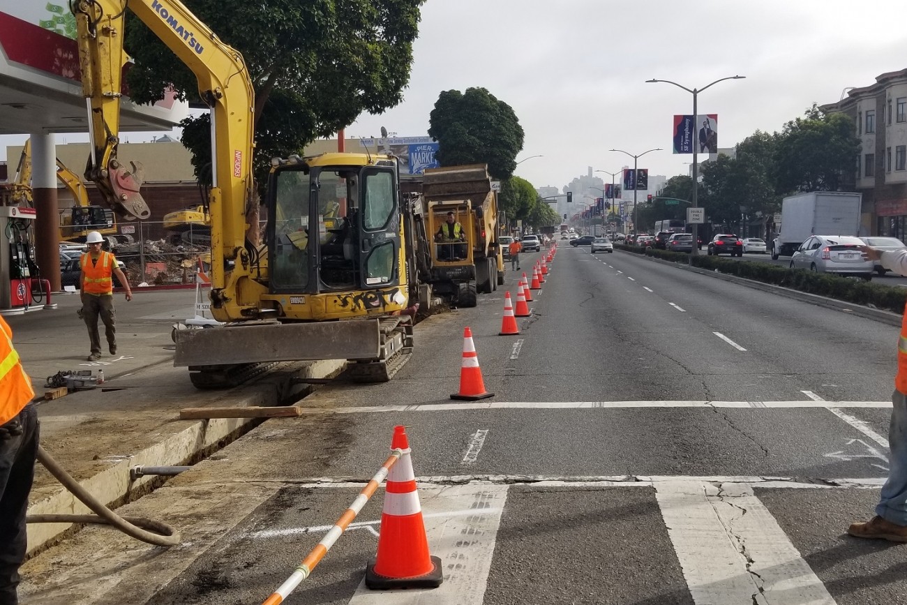 Sidewalk construction in the project area