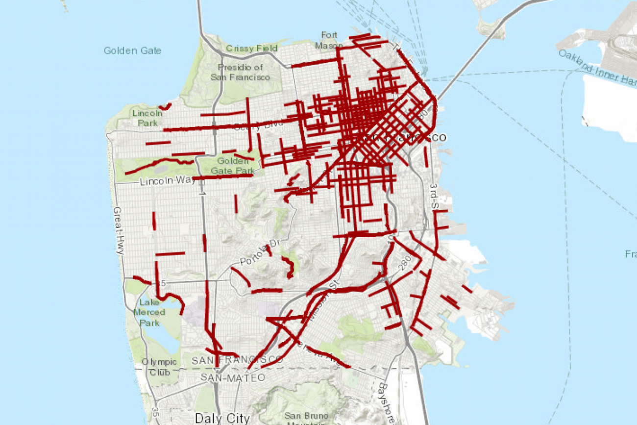 A screenshot of the Vision Zero High-Injury Network map