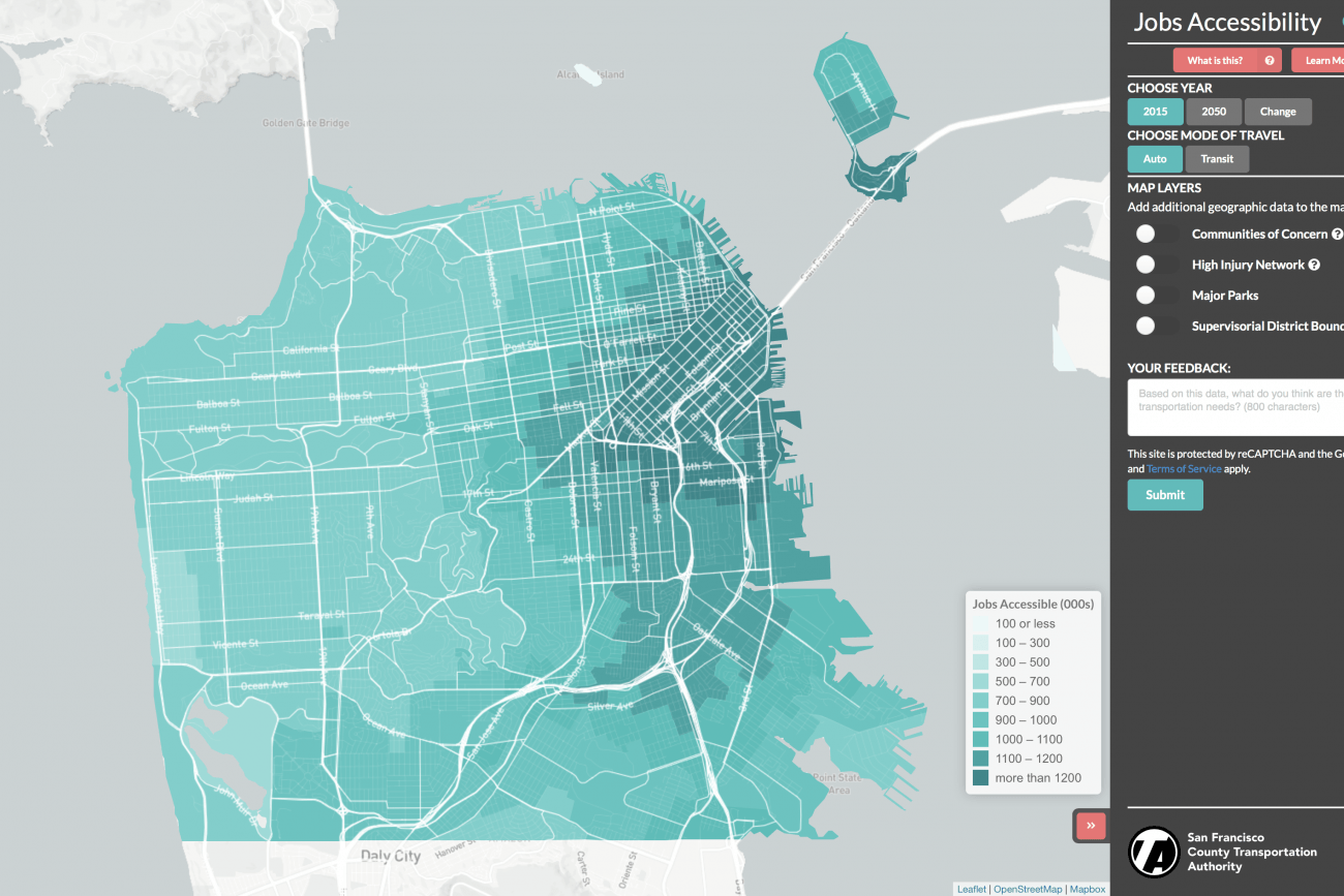 interactive map showing jobs accessibility