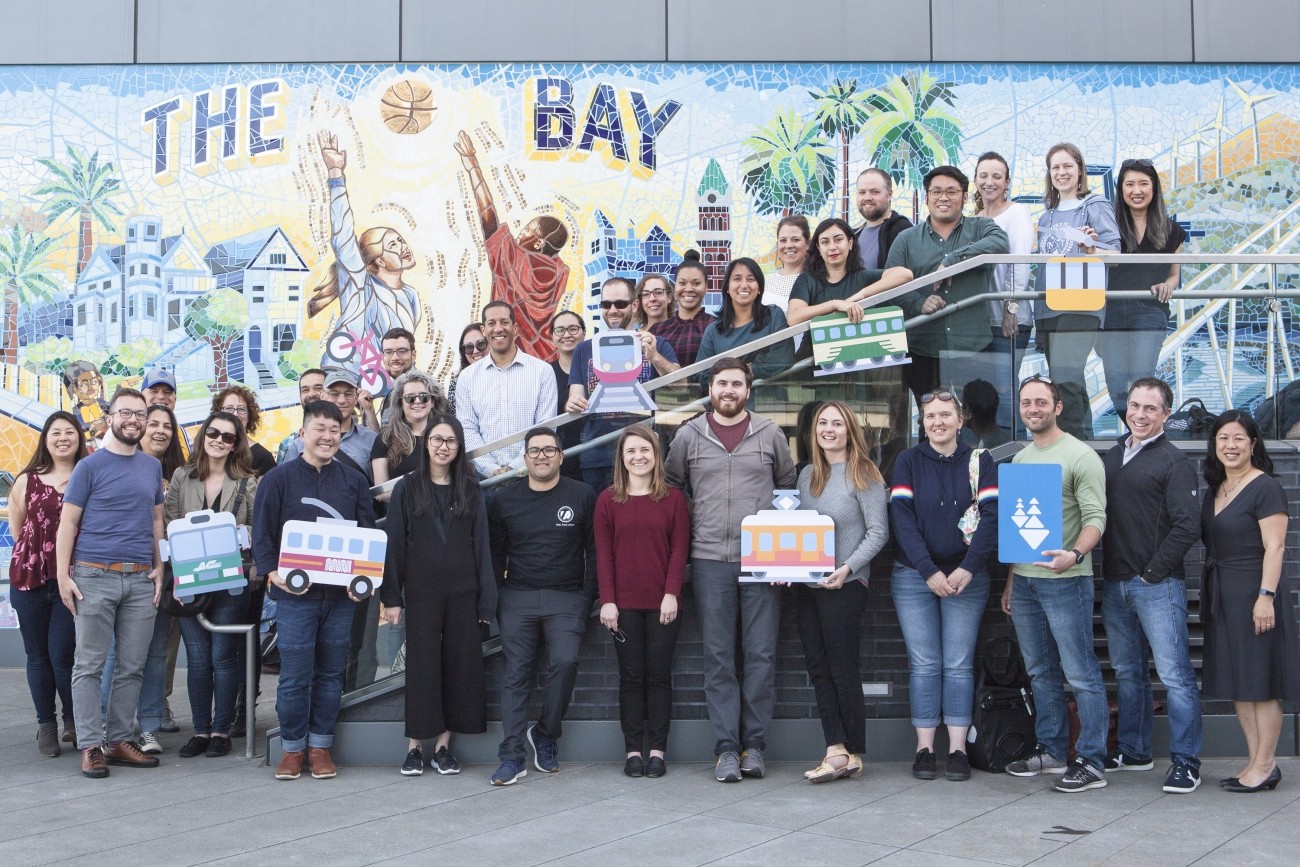 A group photo of ~40 Transportation Authority staff members together outdoors 