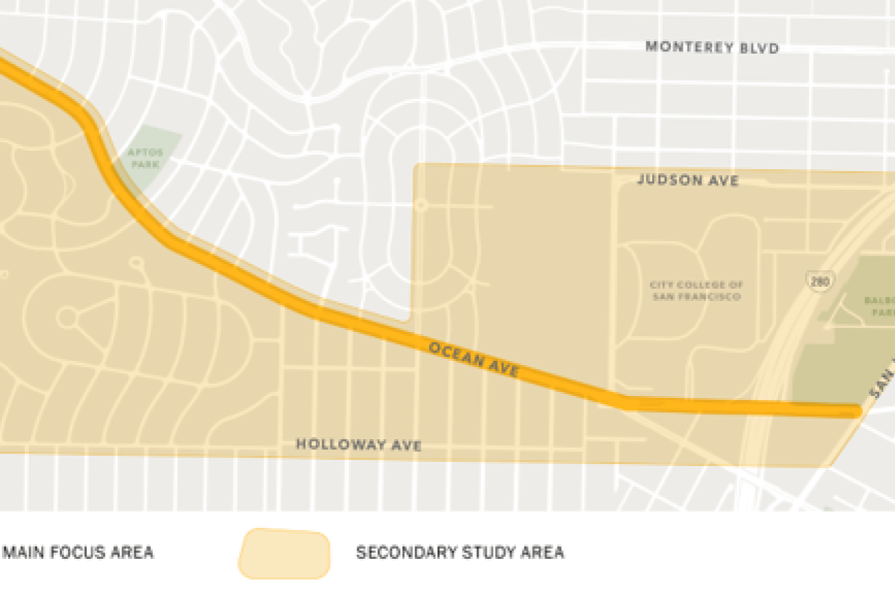 Map of Ocean Avenue Safety and Bike Access project area.