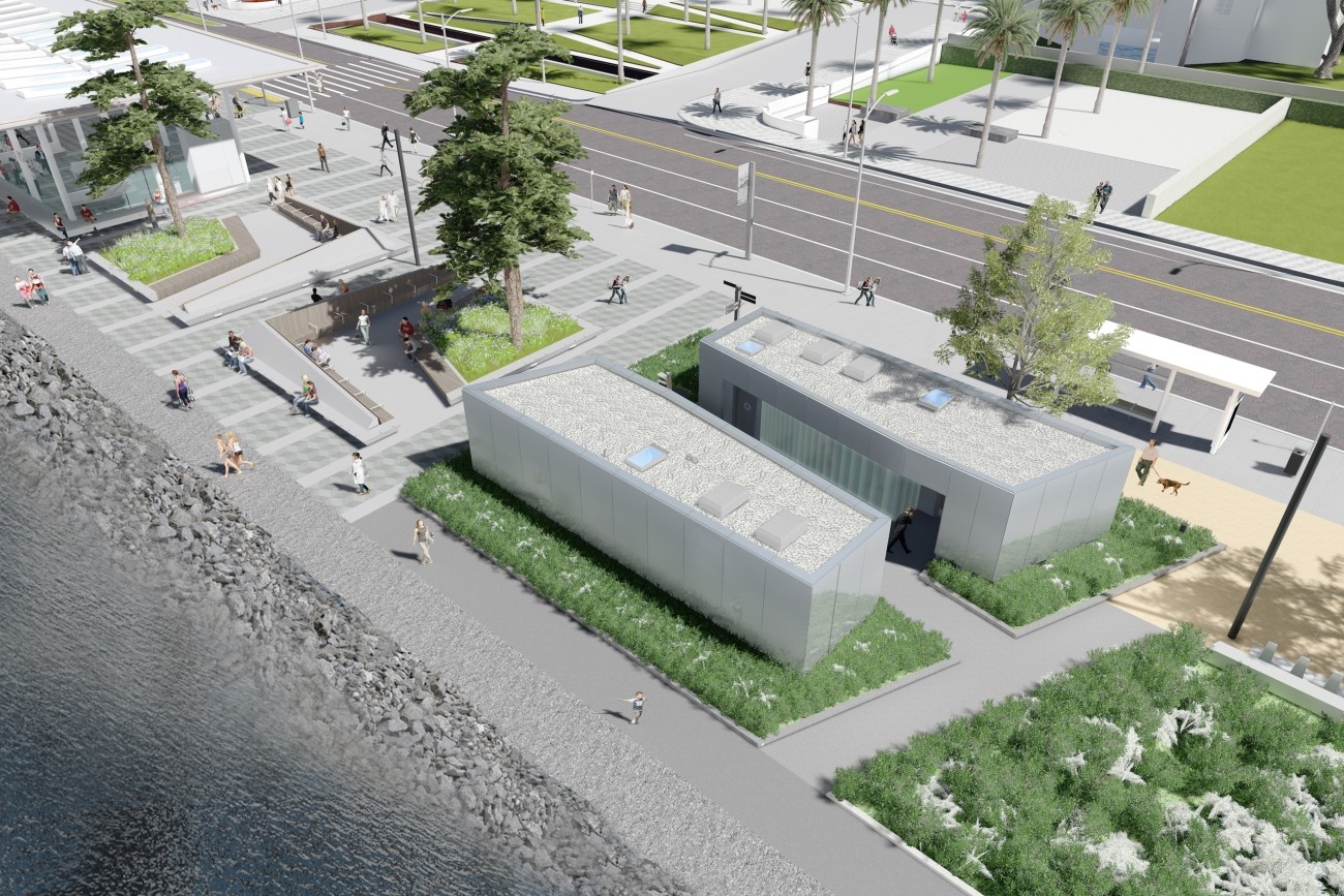 A rendering of the new restrooms to be built near the Treasure Island Ferry Terminal.