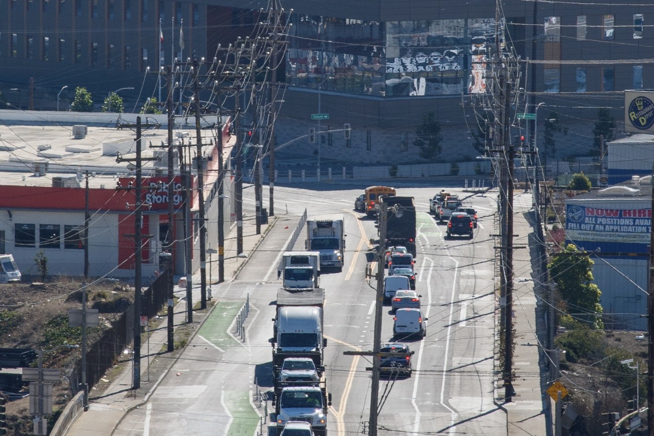 Aerial view of Evans Ave after Quick Build 