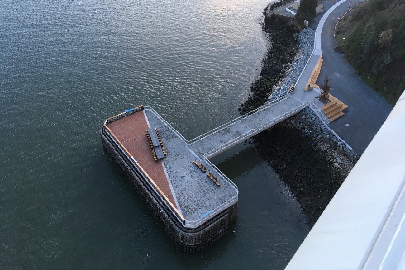 Bimla Rhinehart Vista Point (formerly Pier E2), seen from the pedestrian walkway on the east span of the Bay Bridge.