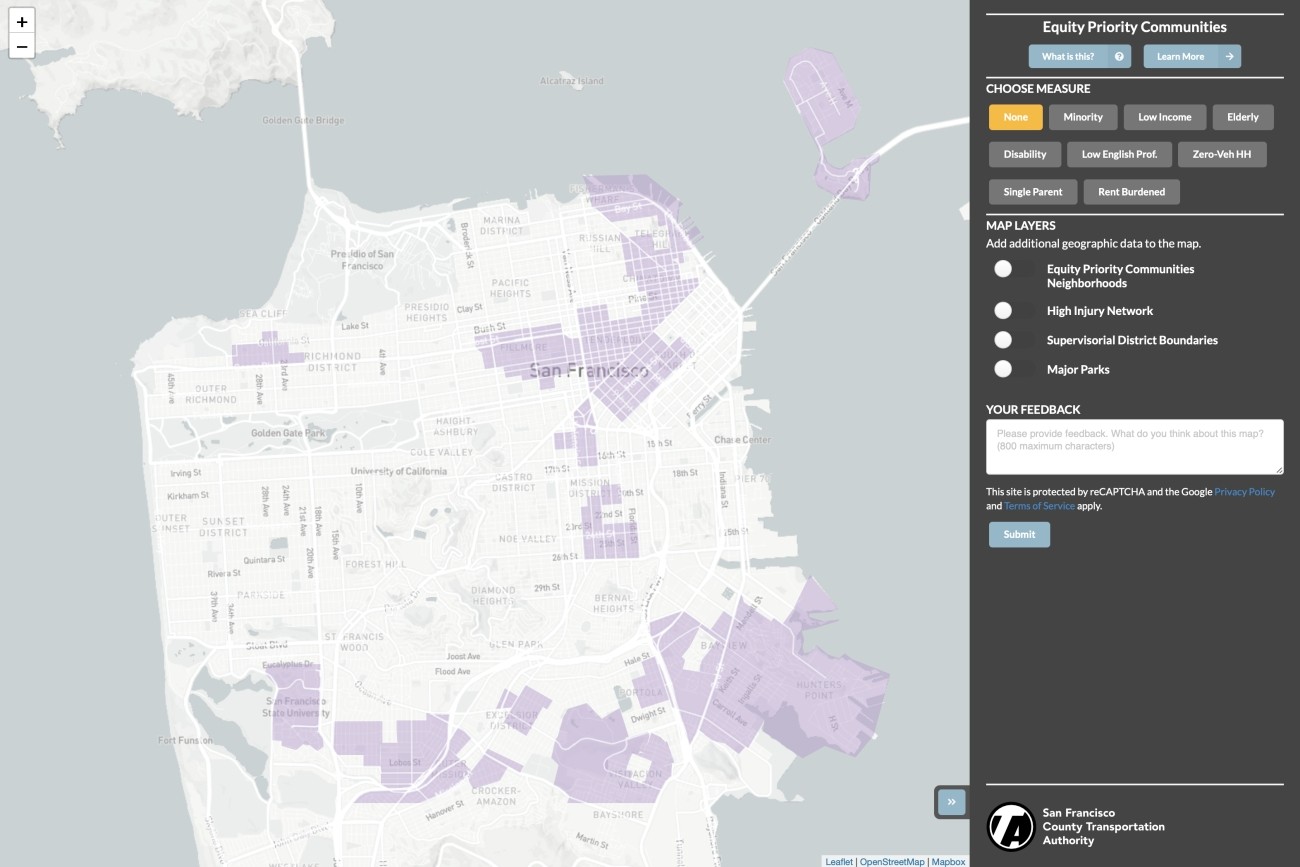 A screenshot of the Equity Priority Communities interactive map
