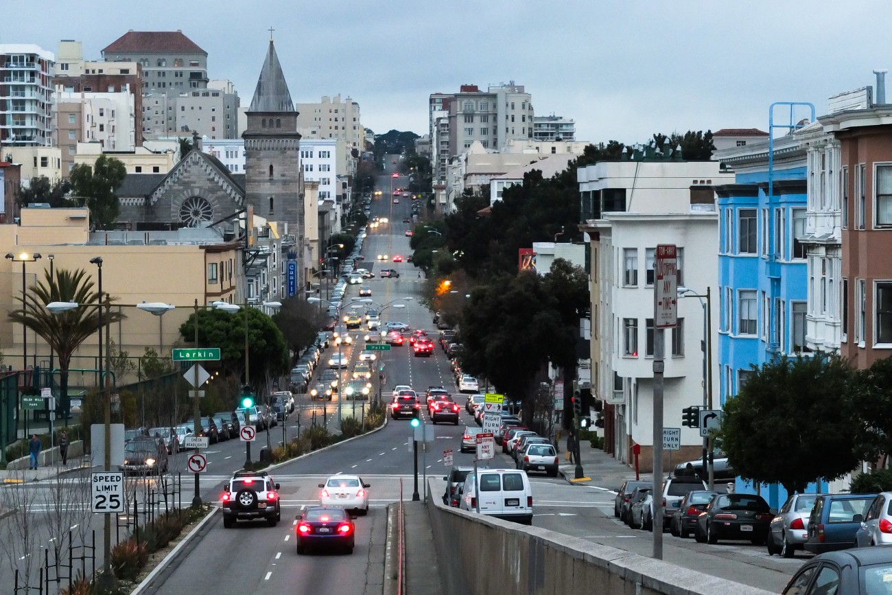 A view from the West Broadway tunnel looking toward Larkin and Broadway