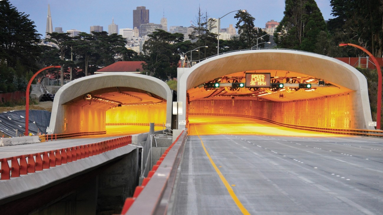 A view of the Presidio Parkway tunnels