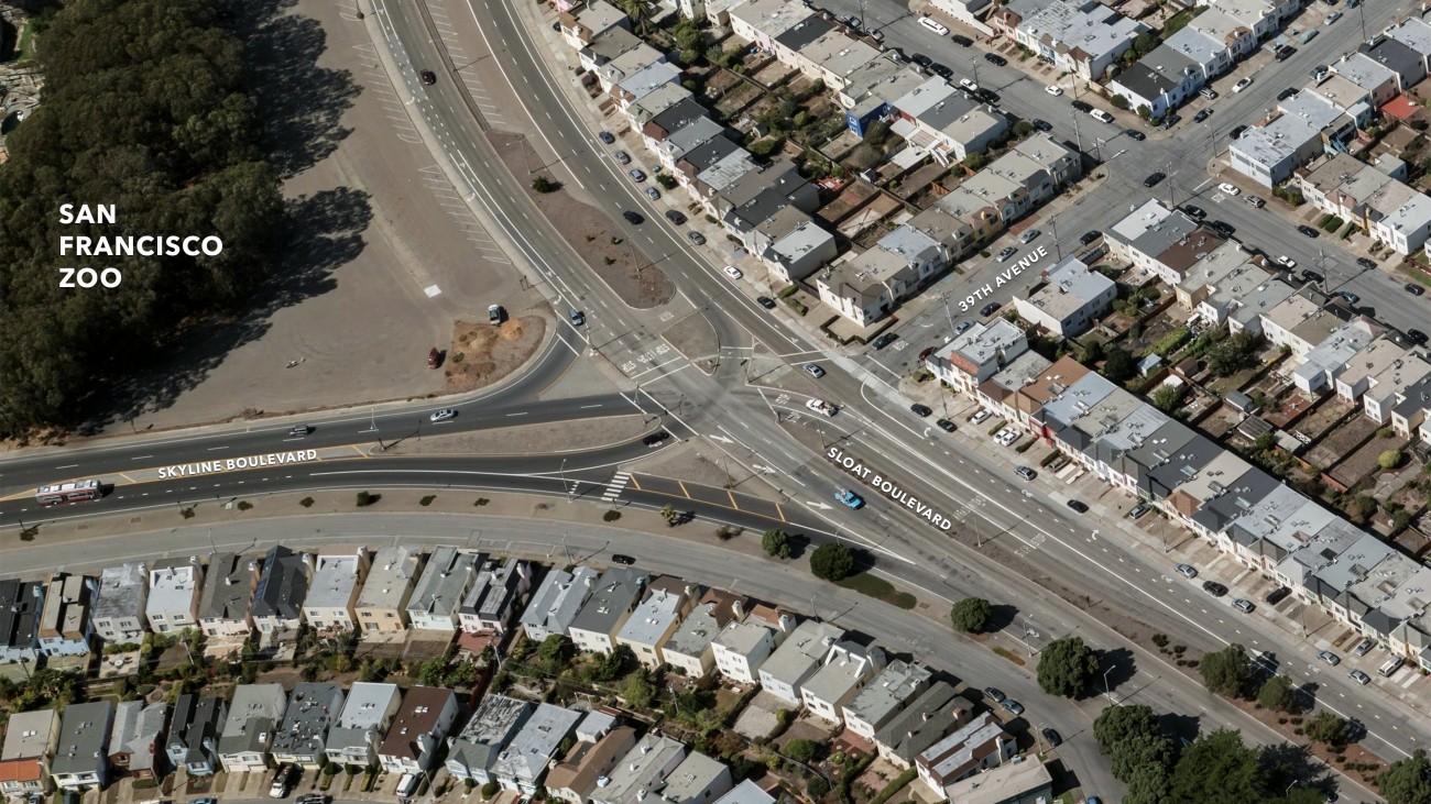 An aerial image of the intersection