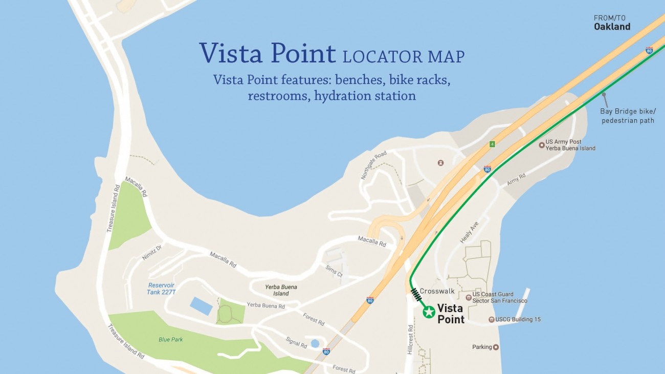 A map of Yerba Buena Island pointing out Vista Point