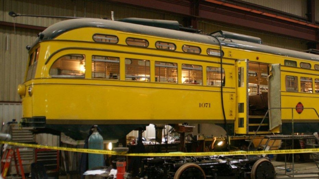 Historic streetcar under repair