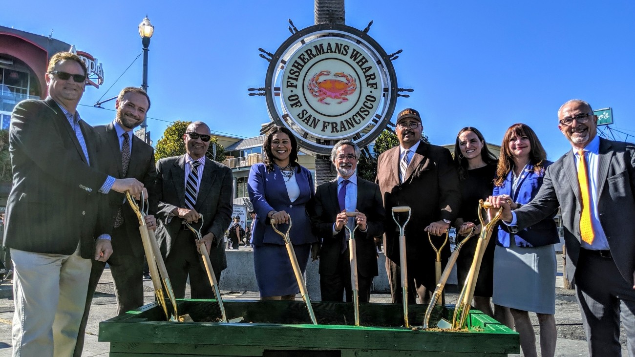 Mayor Breed, Supervisor Aaron Peskin, and local leaders at the groundbreaking ceremony