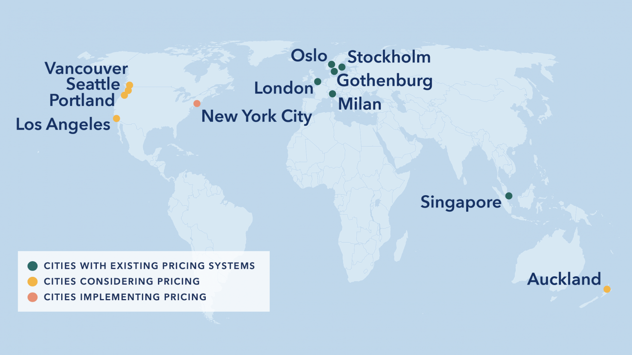 A map of cities with congestion pricing