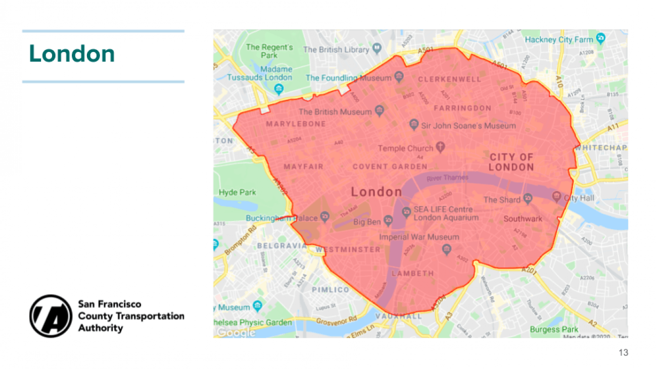 Map of congestion pricing zone in London