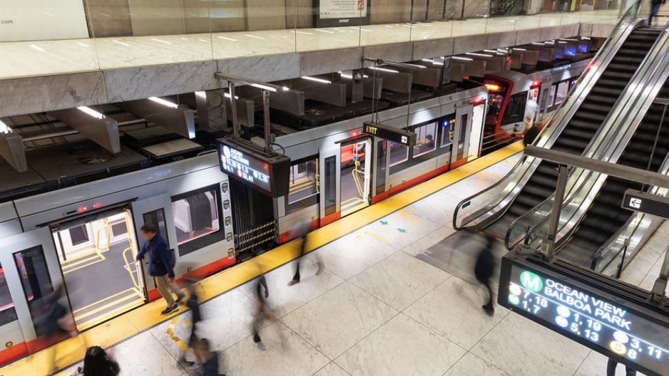 People boarding a muni train