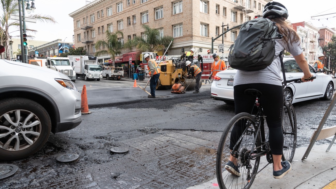 Crew working on street resurfacing