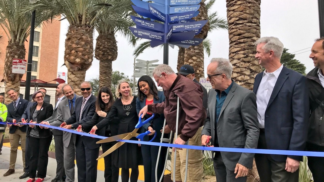 Ribbon cutting ceremony of the Masonic Avenue plaza