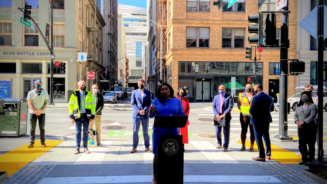 Mayor Breed speaking at the Second Street Improvements Project celebration