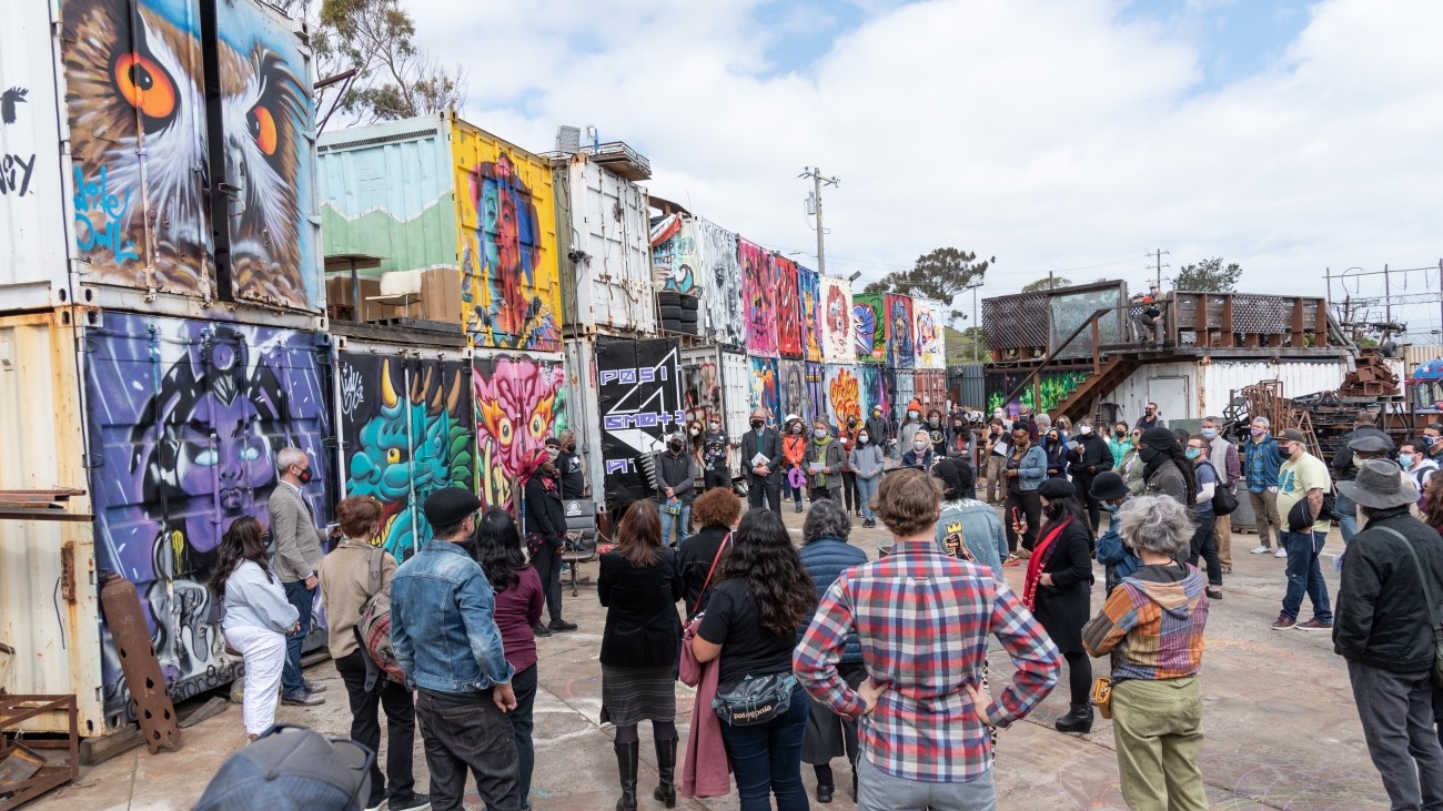 Photo of people gathered at the Box Shop