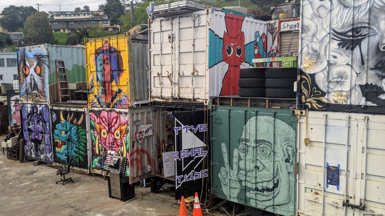 Shipping containers with murals