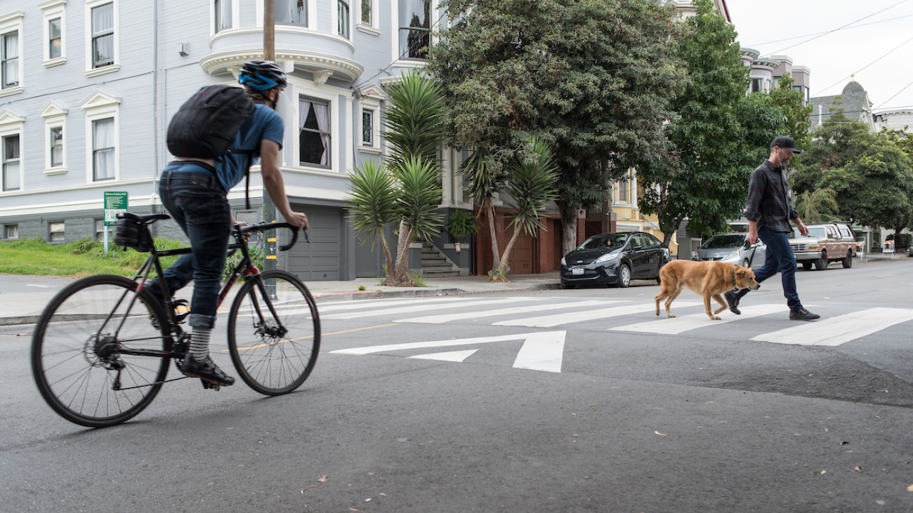Raised crosswalk to slow vehicles in areas of significant bicycle and pedestrian presence