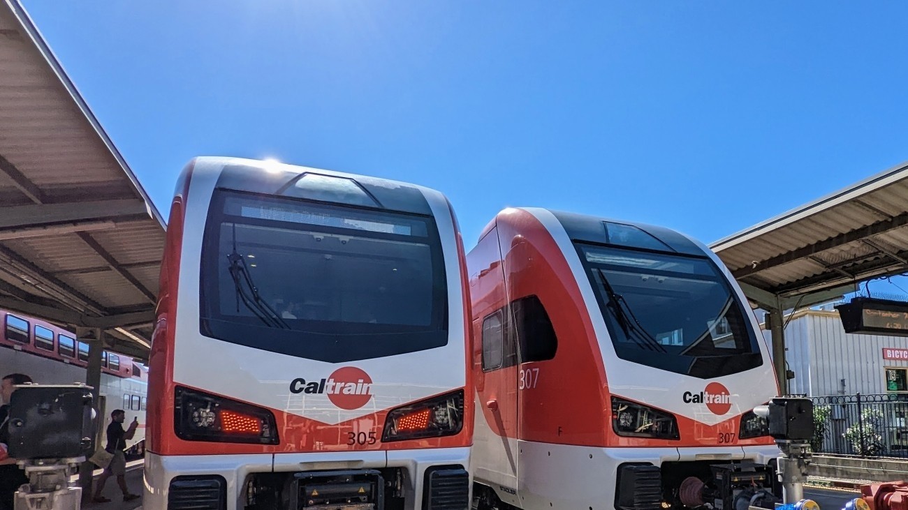 Electric trains at Caltrain Station 