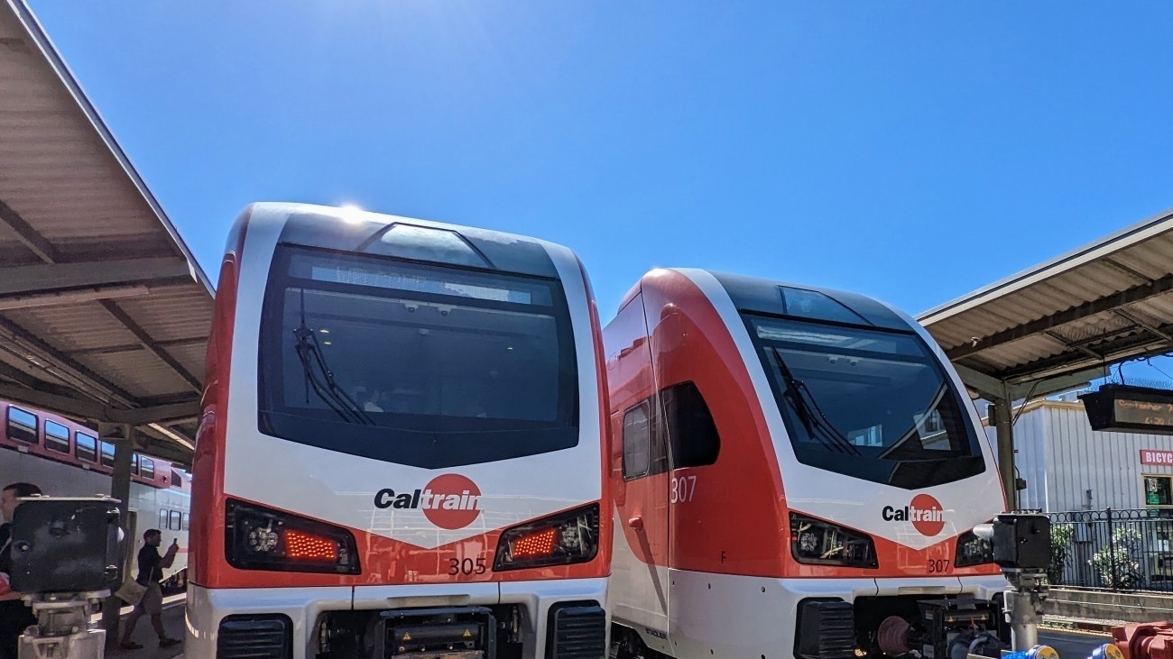 Electric trains at Caltrain Station