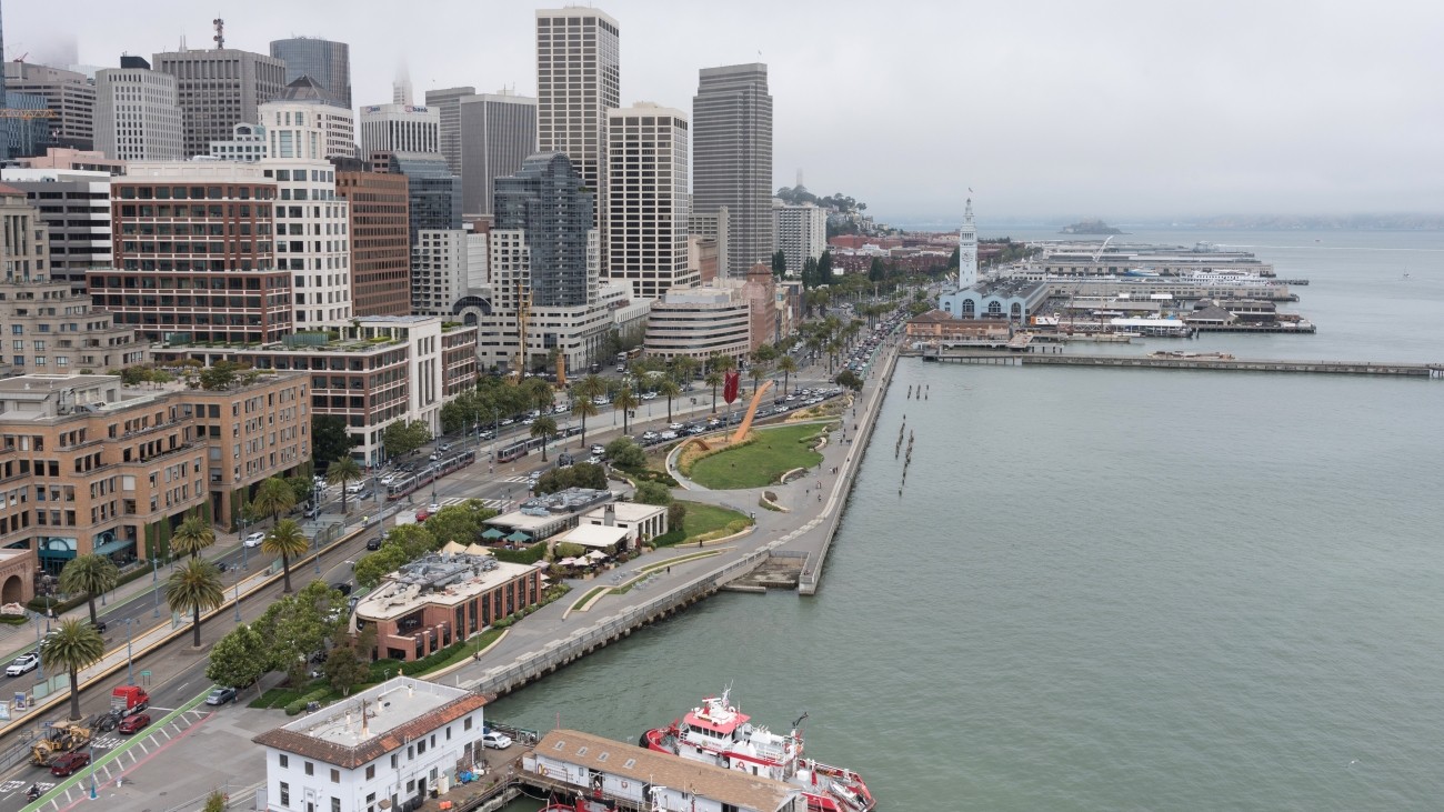 A view of San Francisco's Embarcadero, taken from the Bay Bridge
