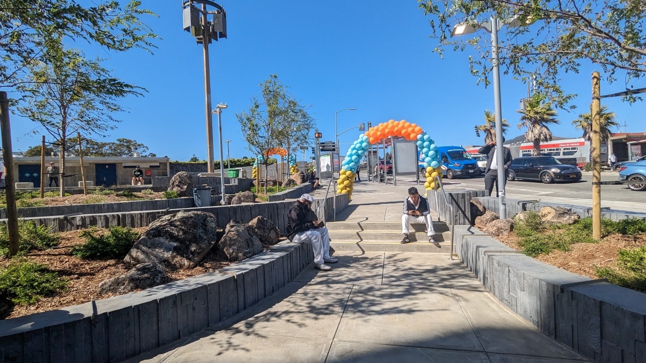 Seating and path area at the Balboa Park Plaza