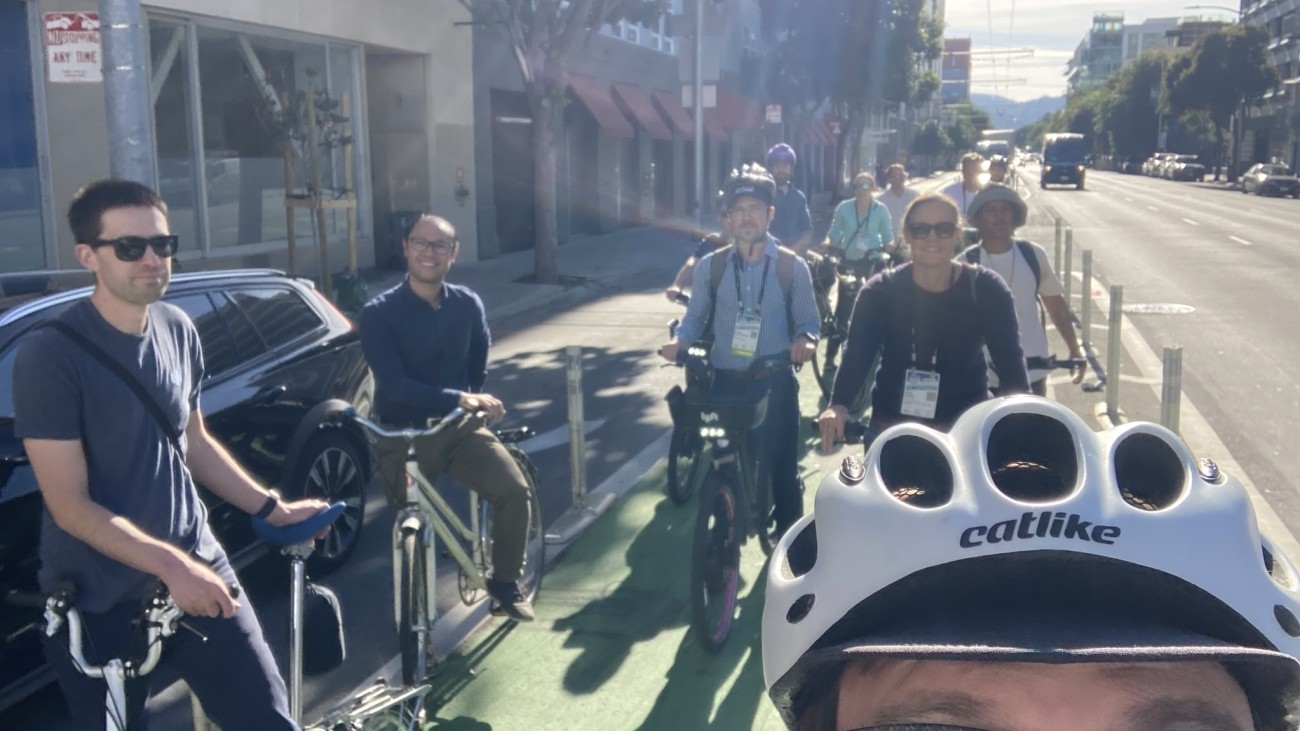 Bike group riding through South of Market. 