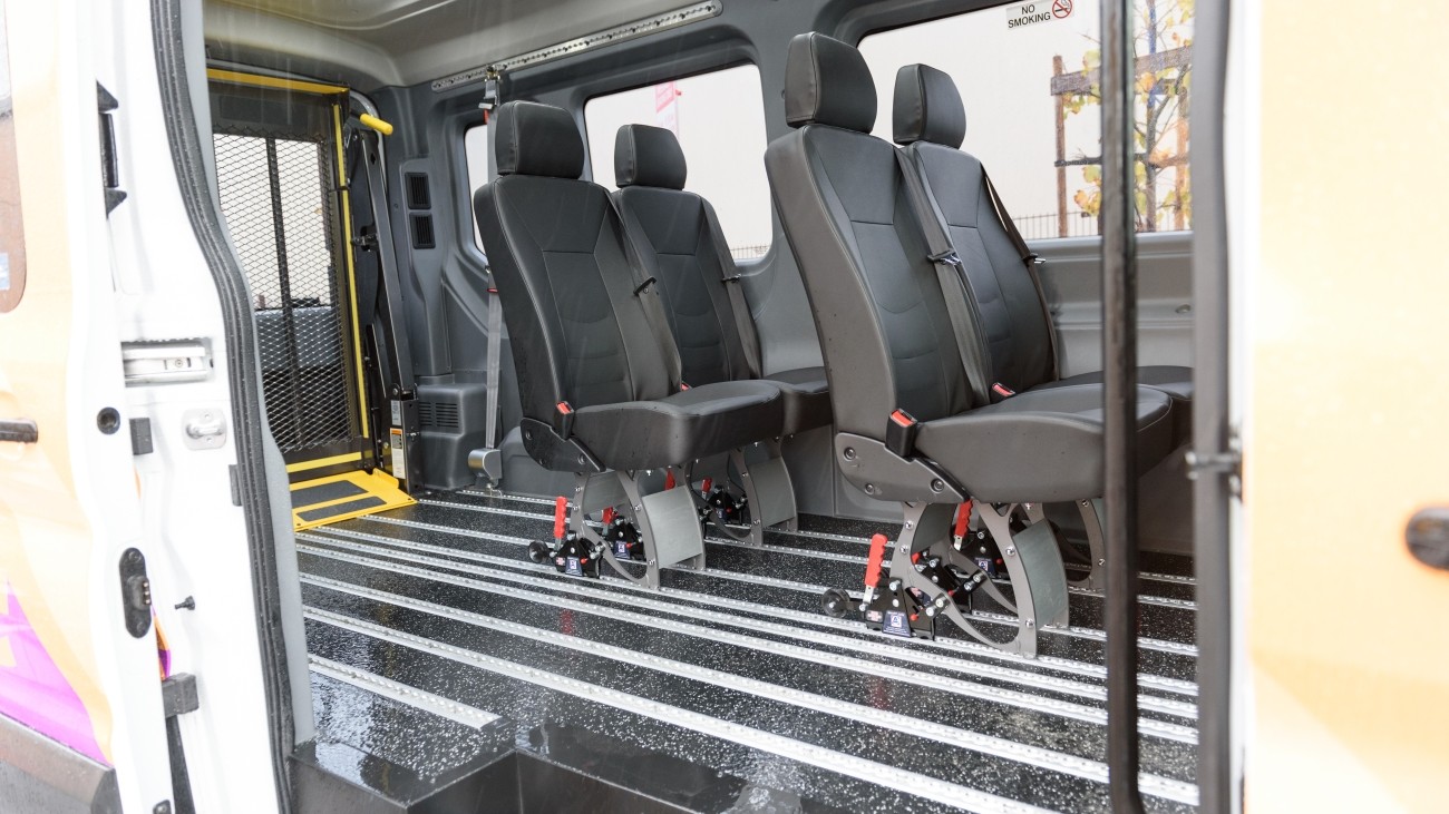 An interior view of the seats of Bayview Shuttle