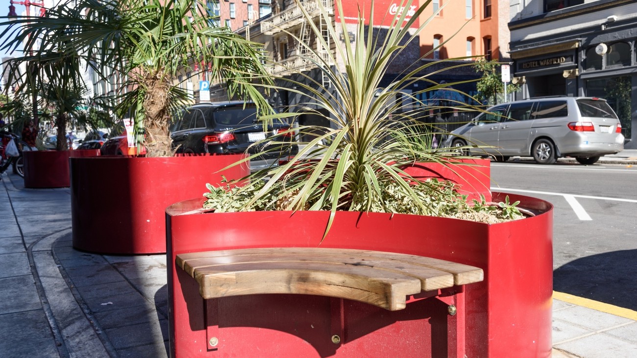 New decorative planter with seating as part of the Safer Taylor Street project