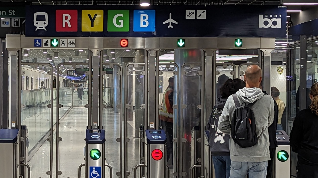 Wayfinding signs before entering BART station