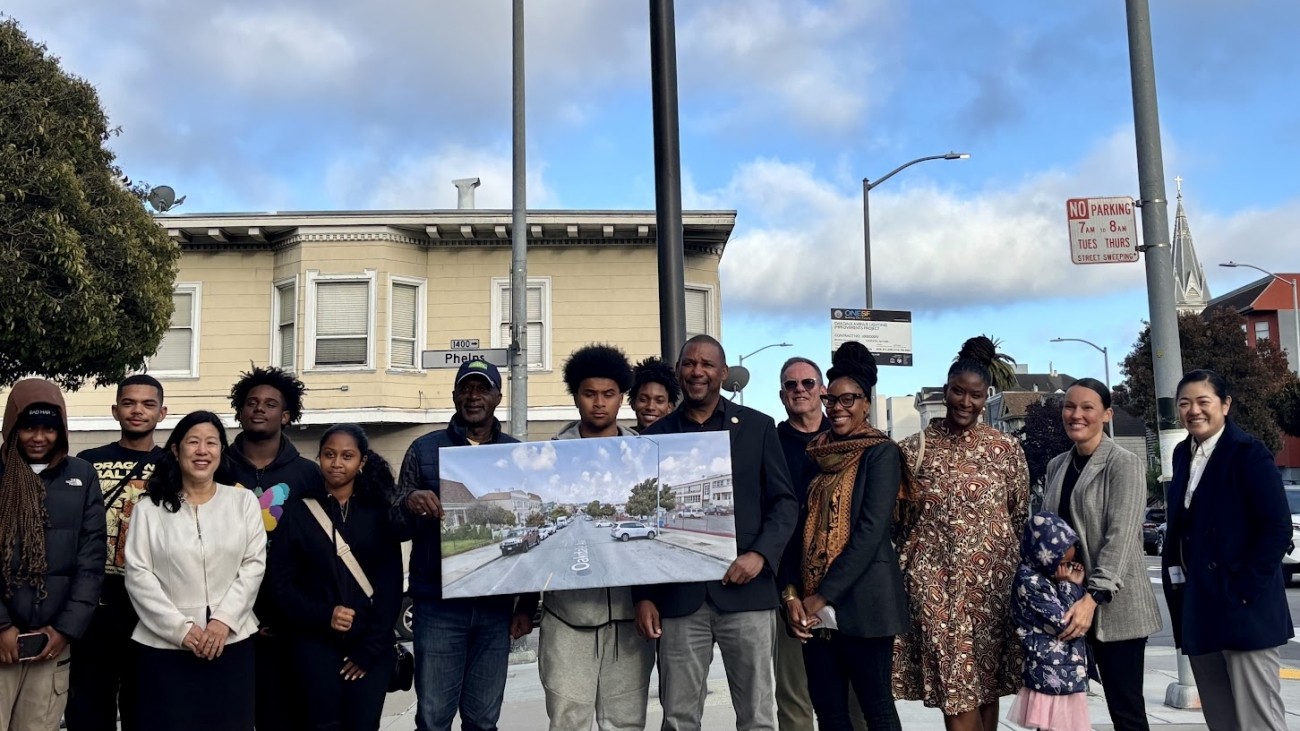 D10 Supervisor Shamann Walton, SFCTA Director Tilly Chang, with community leaders and community members 