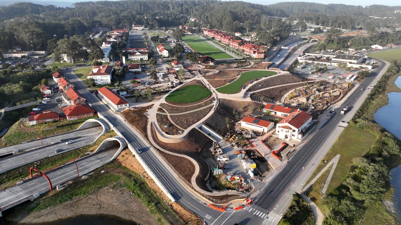 Presidio Parkway aerial overlooking Tunnel Tops