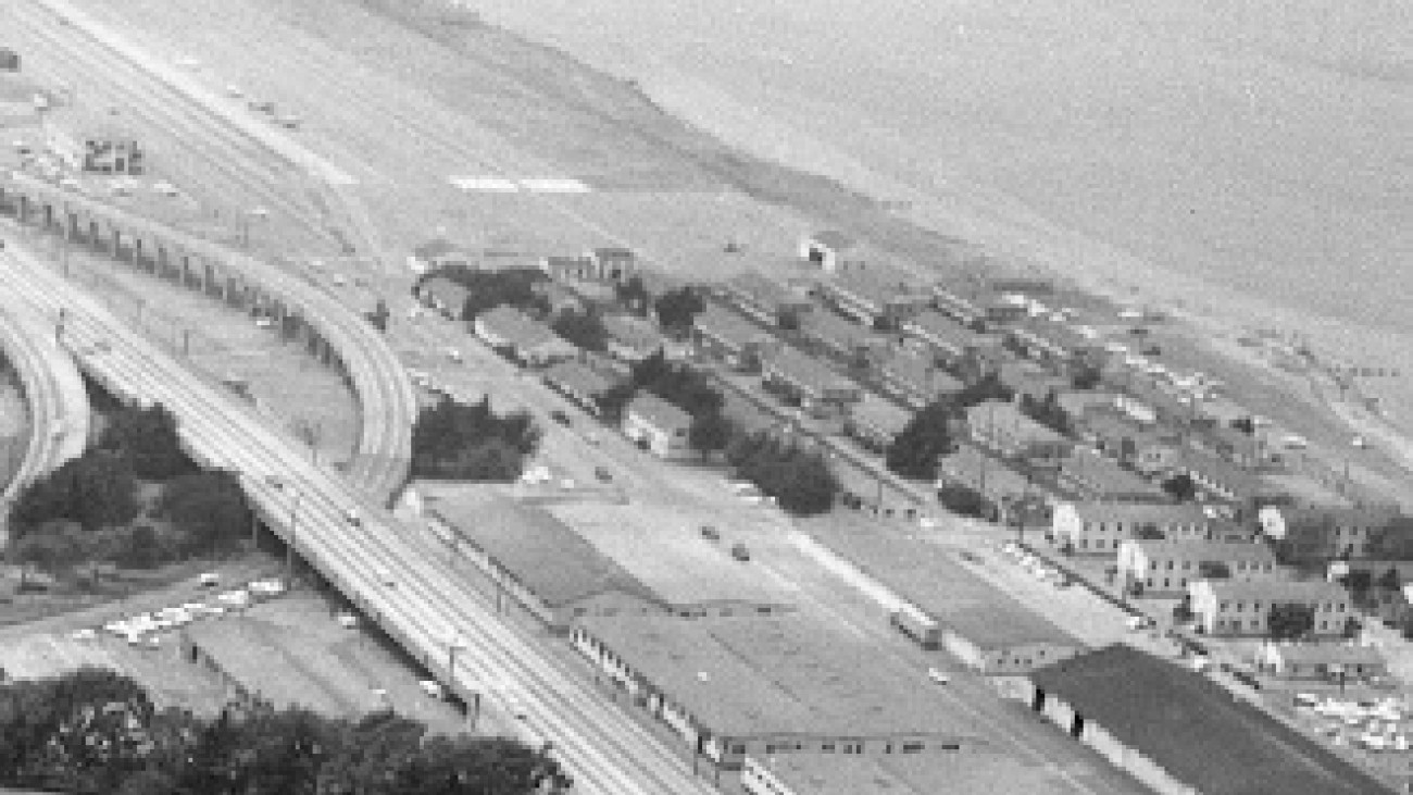Original Doyle Drive aerial shot black & white