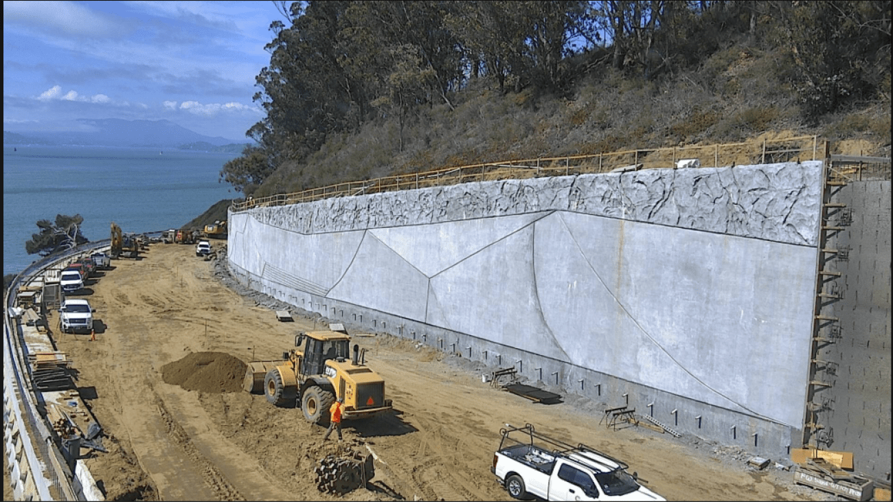 Construction of retaining wall on Westside Bridges 