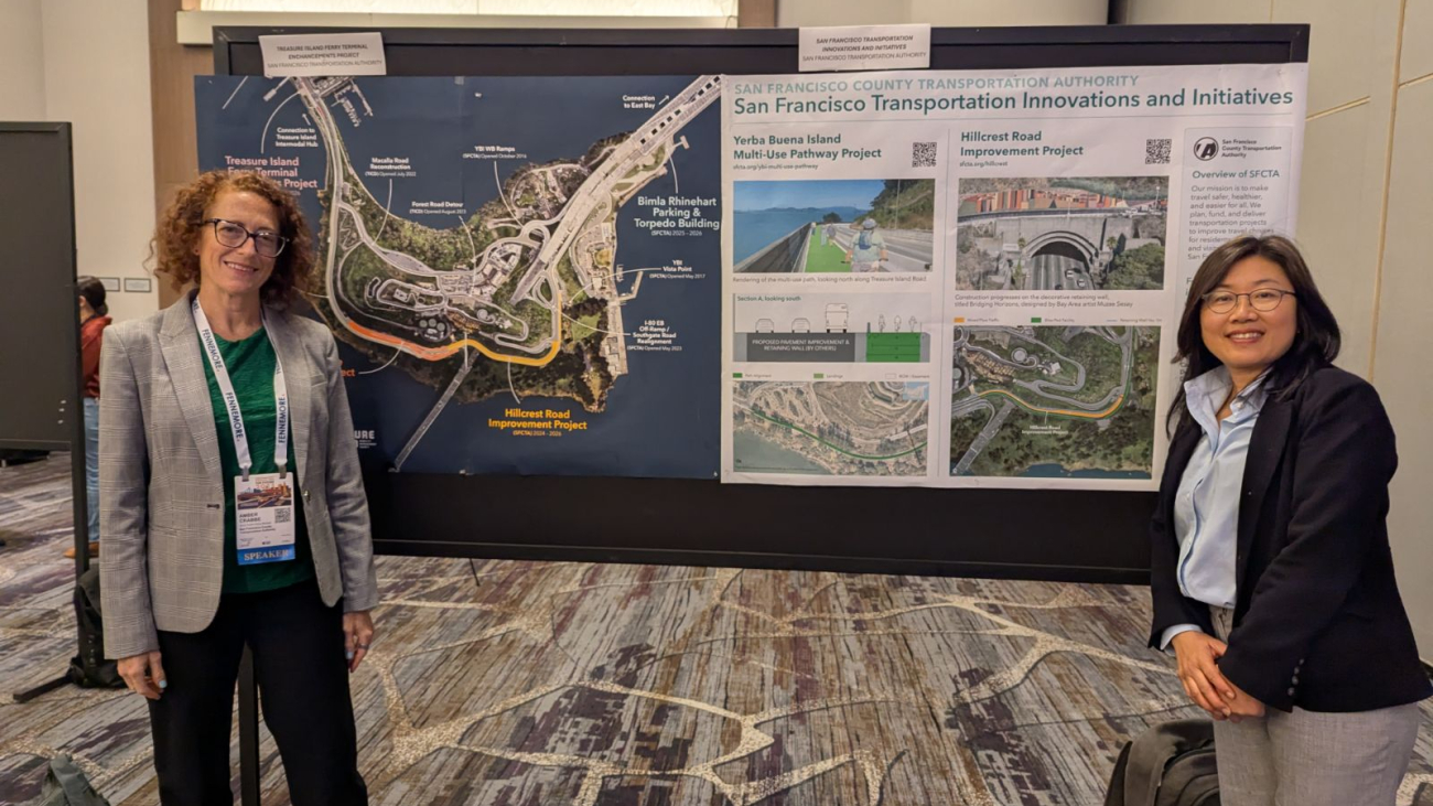 TA staff in front of the Yerba Buena Island project poster