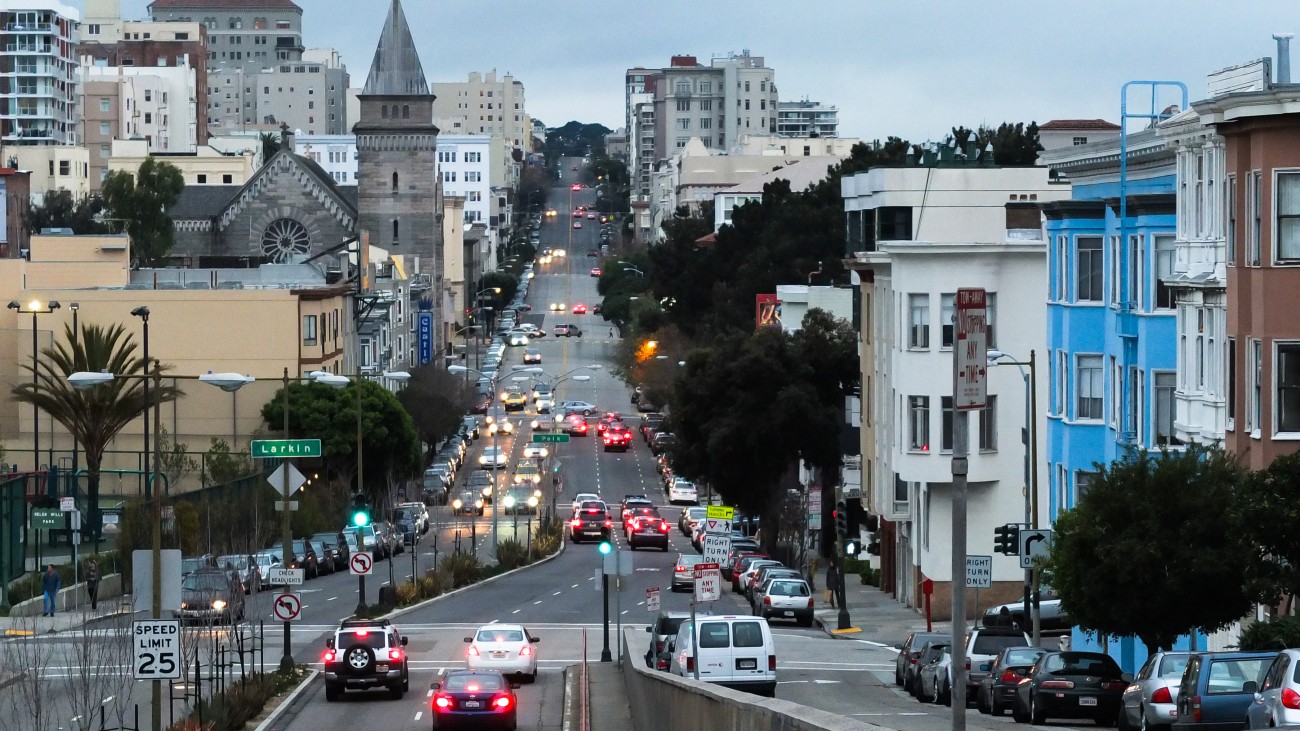 A view from the West Broadway tunnel looking toward Larkin and Broadway