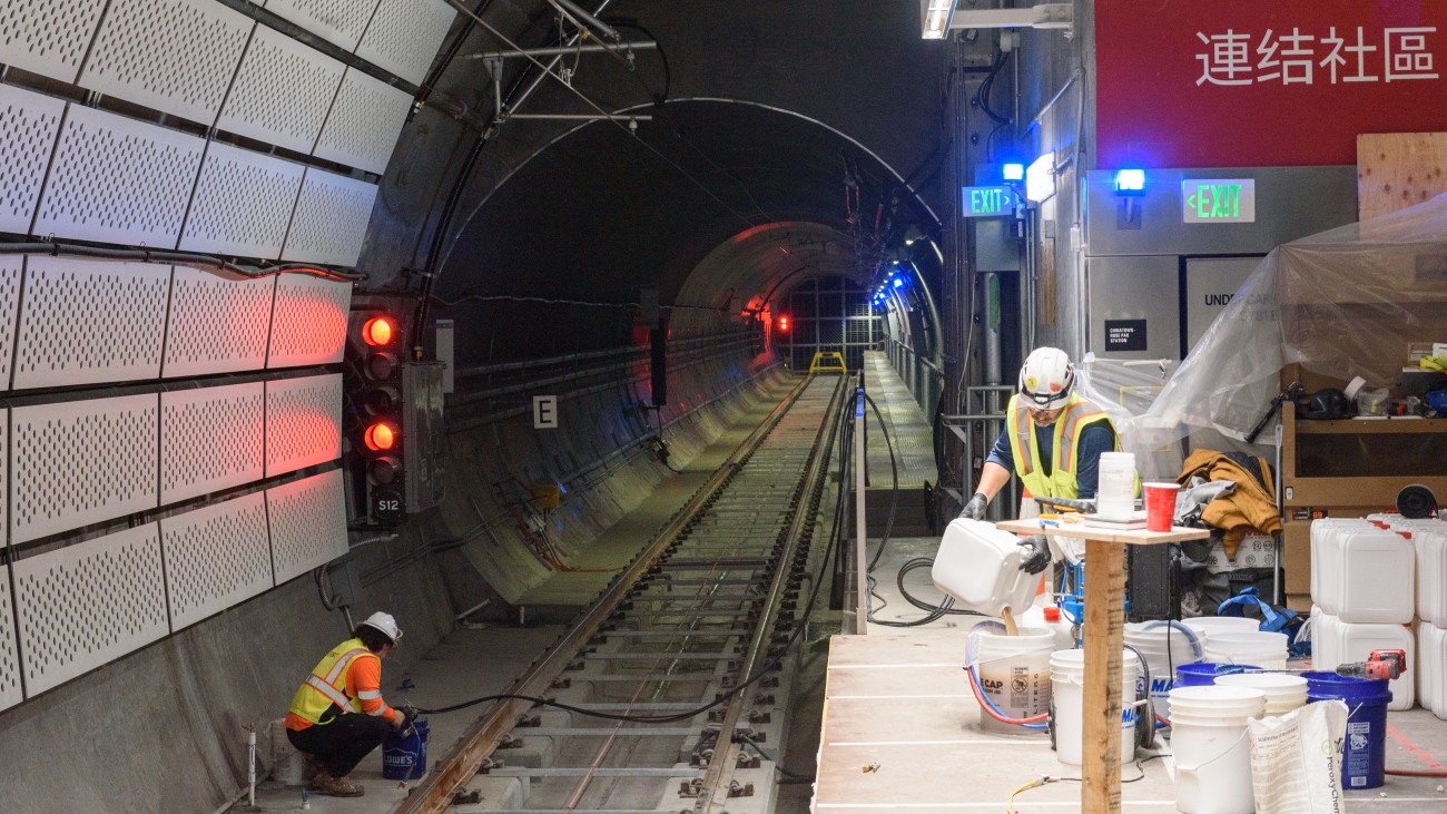Workers in the Central Subway